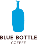 The image shows the logo of Blue Bottle Coffee, featuring a blue bottle silhouette above the text "BLUE BOTTLE COFFEE."