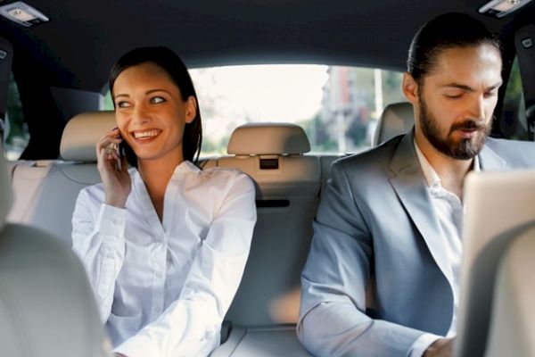 Couple in Lyft in San Francisco